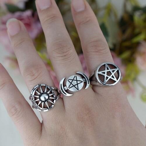 Wicca Pentagram Rings For Women Adjustable Gothic Punk Ring