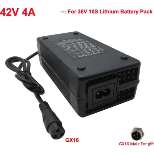 36V 4A battery charger Output 42V 4A Charger 12mm GX16 Lithium Li-ion Li-poly Charger For 10 Series 36V Electric Bike Scooter