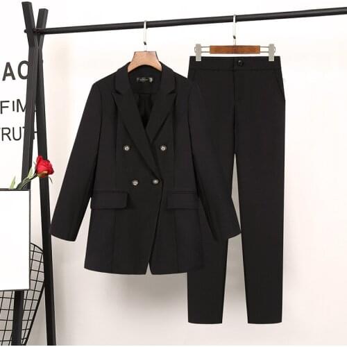 WWomens suits new style plus size fashionable temperament suit suit women loose thin black suit cropped pants 2 piece set women