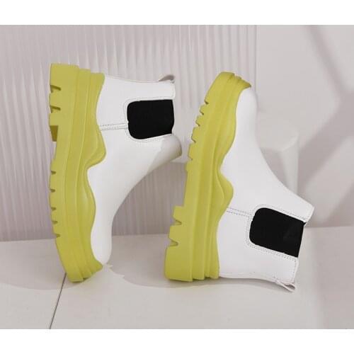 Lazyseal 7CM Heel Color Sole Pink Green Women Autumn Boots Round Toe Concise Ankle Boots For Women Chunky Platform Female Shoes