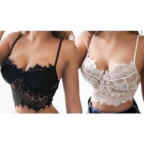Women Lace Hollow Out Camis Tops Sexy Underwear Perspective Top Underwear Bralett Lace Strap Wrapped Crop Top S/M/L/XL/XXL/XXXL
