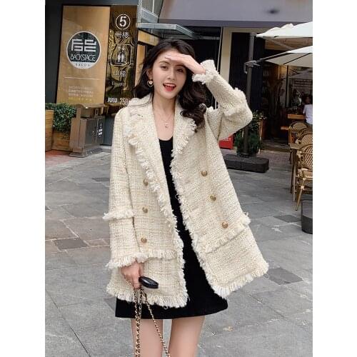 Spring and autumn new Korean style loose small suit female net red tweed small fragrance design sense niche jacket trend