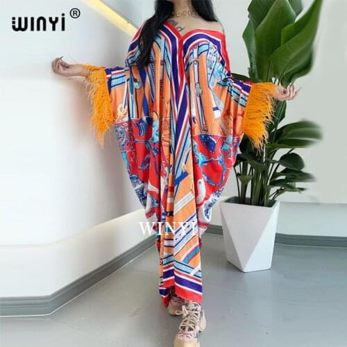 WINYI sukienka Dresses For Women Dashiki Snake traf Clothes Bazin Broder Riche Sexy Feather Sleeve Robe Evening Long Dress
