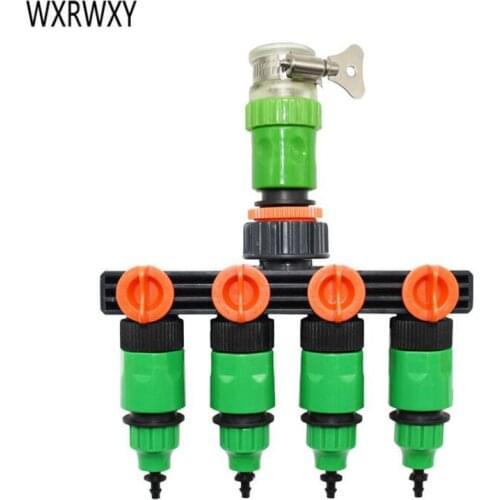 1/4" Garden hose water splitter 4 way tap garden water tap connector cranes 4/7 8/11 mm hose Irrigation round connector 1set