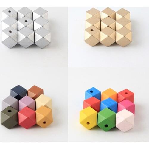 10pcs 20MM Gold/Silver Color Wood Spacer Beads Geometric Faceted Wooden Beads For Jewelry Making DIY Necklace