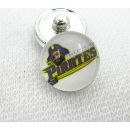 10pcs East Carolina Pirates Snap Buttons Glass 18mm Sports buttons Diy Snaps Jewelry Bracelets&bangles Charms