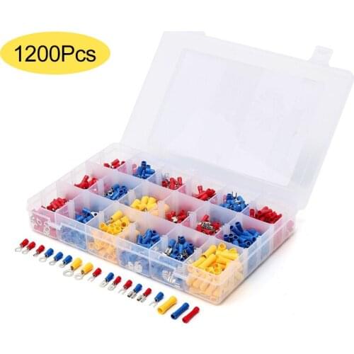 1200Pcs/Set Assorted Electrical Crimp Terminals Ring Fork U-type Insulated Spade Cable Connectors 22-10AWG