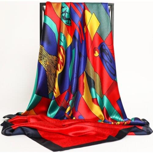 2021 Design Brand Women Silk Scarf Square Chain Print Head Scarfs Female Satin Hijab Scarves Shawl Wrap Lady Headband Foulard