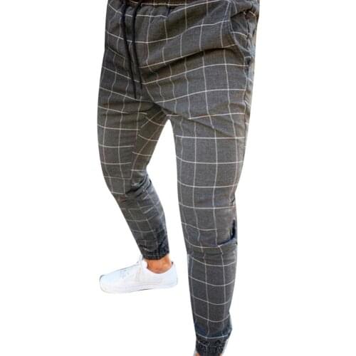 2021Fashion Outdoor Gym Pants Men Plaid Print Drawstring Elastic Casual Slim-Fit Pencil Pants Trousers Long Stretch Casual Pants