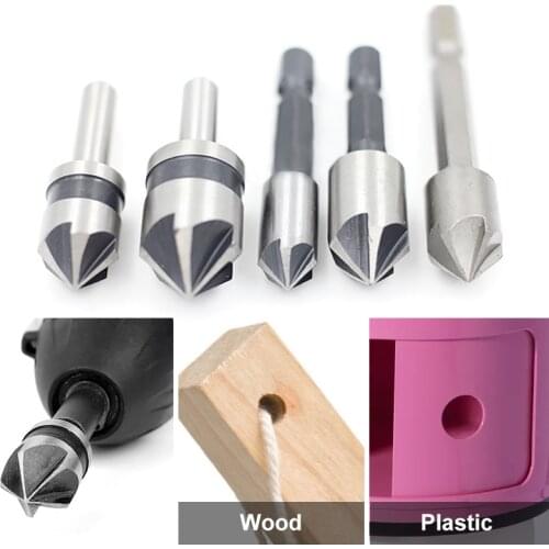 5pcs 82/90 Degrees Chamfer Drill Bit Set 5 Flute Wood Working Drill Bit Cutter Countersink Drill Bit Set