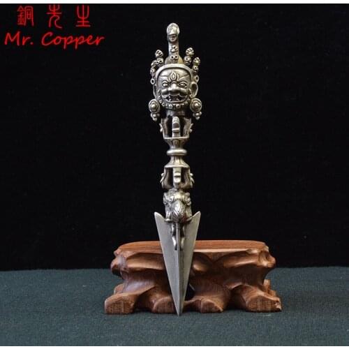 Antique Bronze Buddhist Horse Head Skull Gohst Face Vajra Pestle Miniature Figurines Ornament Pure Copper Tantric Buddhism Craft