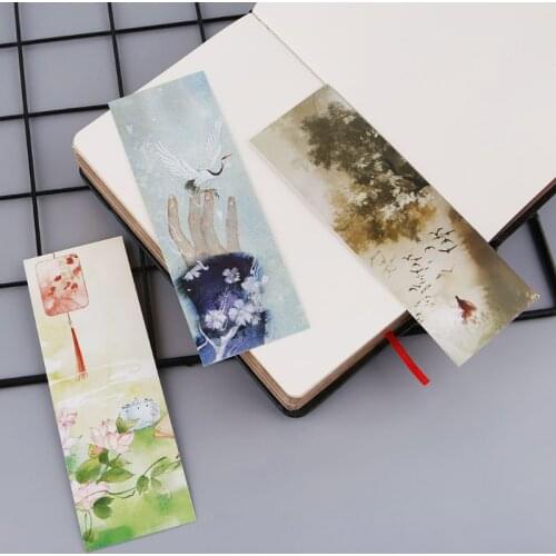 B2RC 30pcs Creative Chinese Style Paper Bookmarks Painting Cards Retro Beautiful Boxed Bookmark Commemorative Gifts
