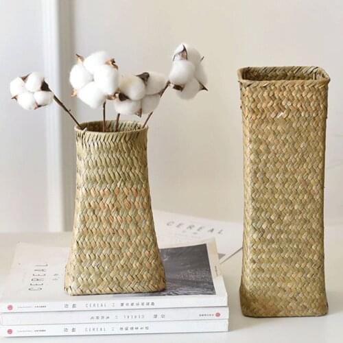 Vases Flower Basket Wheat Ears Bamboo Baskets Hand-Woven Ornaments Home Decor Dried Flowers Portable Straw Woven