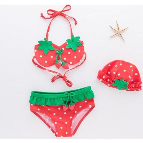 Bikini Girl Baby 2020 2 Pieces Strawberry Fruit Beach Bathing Spa Holiday Condole Belt Swimsuit 3pcs/Set Hat+Bikini Swimwear