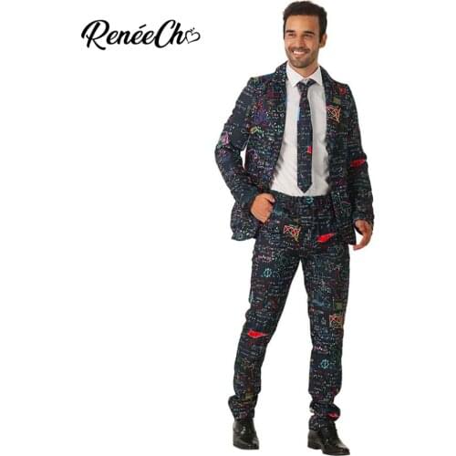 Crazy Suit Adult Costume Halloween Men`s Colorful Math Costume Suit Formula Blazer Cosplay For Men Carnival Costume Party