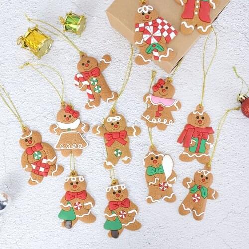 12pcs Gingerbread Man Biscuit Ornament Christmas Tree Hanging Pendant Xmas Tree Decor Soft PVC Living Room Home Decoration