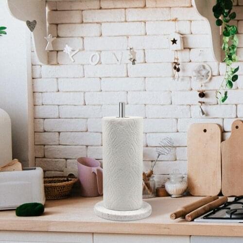 Paper Towel Holder for Kitchen Paper Towel Dispenser with Weighted Base for Standard Paper Towel Rolls Stainless Steel & Marble