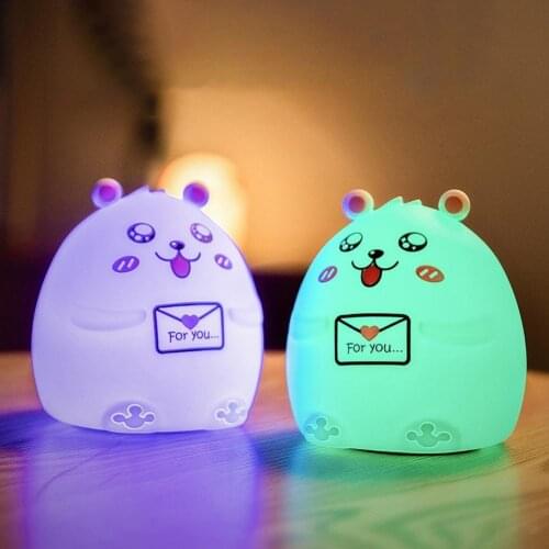 Kids Children Cartoon Bear Panda USB Rechargeable LED Patting Night Light Home Bedside Lamp gift
