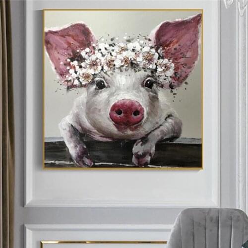 Nordic Cute Pig Animal Wall Art Canvas Poster Prints Oil Painting Baby Room Decoration Pictures Art Kids Decoration No Frame