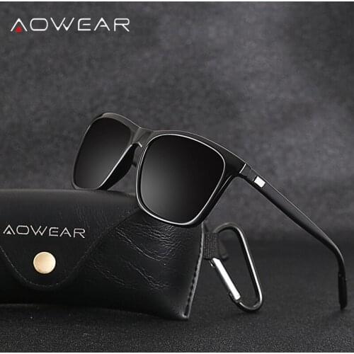 AOWEAR Unisex Square Sunglasses Women Polarized Mirror Sunglasses Men Aluminum Transparent Retro Sun Glasses for Drivers Goggles