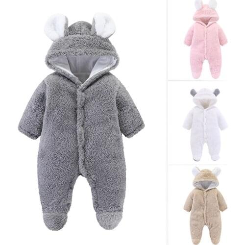 Cute Baby Toddler Newborn Girls Boys Bear Bodysuit Snowsuit Warm Fleece Hooded Jumpsuit Romper Winter Outfits One-Pieces
