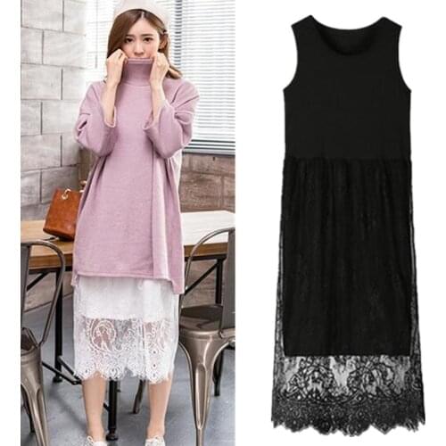 Korean style lace dress,plus size S-6XL women modal lace patchwork dress,2020 Summer bohemian dress,Vintage Vestidos black white