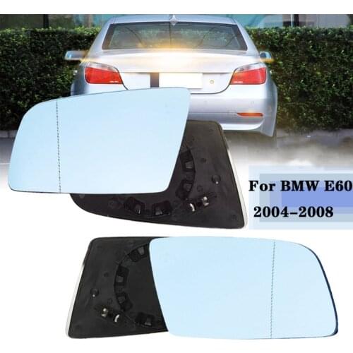 Left Right Side Blue Heated Electric Wide Angle Wing Mirror Glass For BMW E60 2004-2008