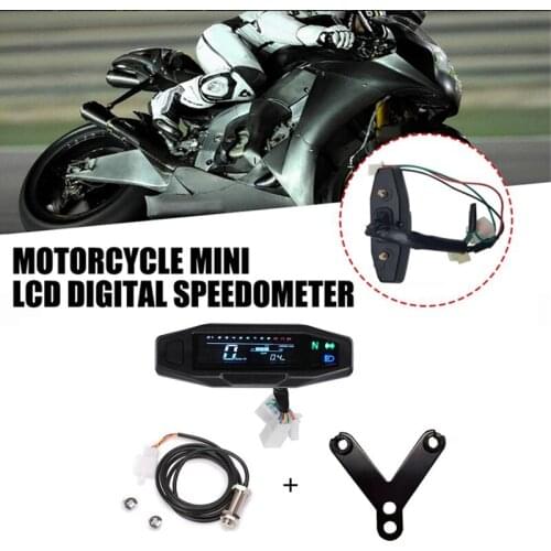 Motorcycle LCD Speedometer Mini Meter Odometer Electric Injection Carburetor Instrument with Bracket for Russian KR200