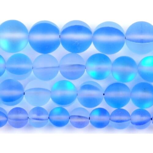 Natural Dull Polished Blue Austrian Crystal Glitter Moonstone Glass Round Loose Beads For Jewelry Making 6/8/10/12mm Bracelets