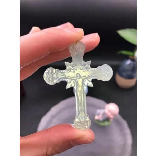 Natural green cross jade pendant Christian Cross of Jesus jade necklace jewelry
