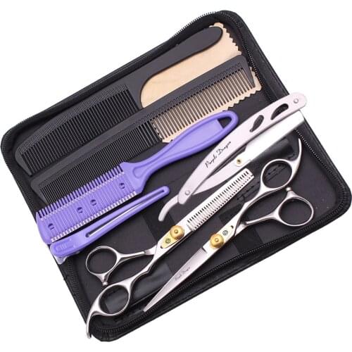 Dropshipping Hair Scissors Add Case 6" Japan Steel Professional Barber Scissors Hairdressing Thinning Shears Haircut Set 1025