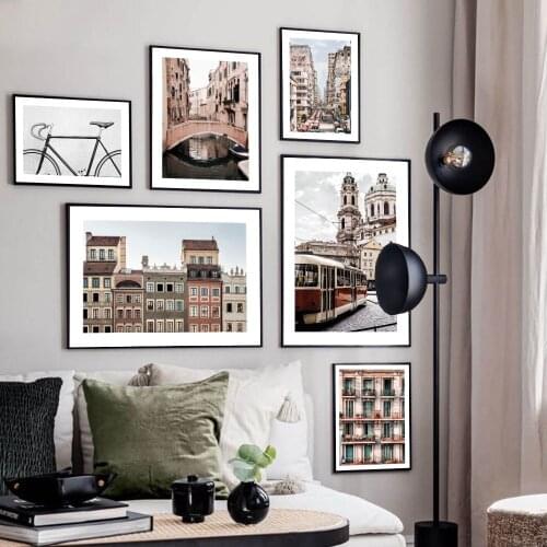 Modern Retro City Streets Poster Barcelona Prague Canvas Painting Warsaw Venice Canal Wall Art Pictures Bedroom Decor Cuadros