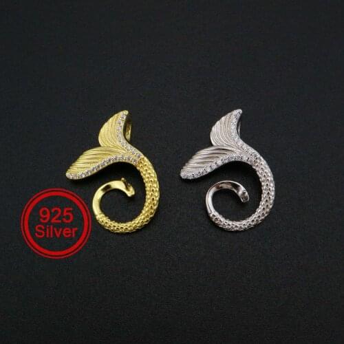 Mermaid Tail Pendant Bail for 9-10MM Round Beads Gold Plated Solid 925 Sterling Silver Charm Settings DIY Supplies 1431089