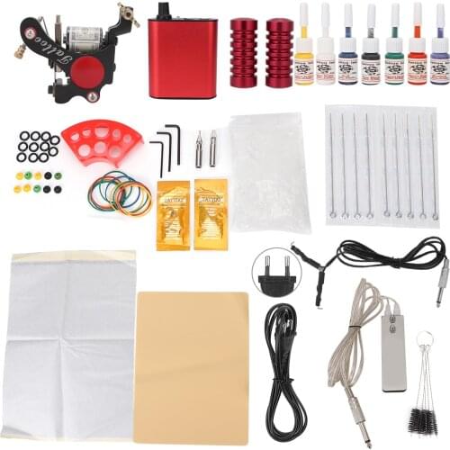 Beginner Complete Tattoos Kit Tattoo Machines Black Ink Set Power Supplies Grips Body Art Tools Set Permanent Makeup Tattoos Set