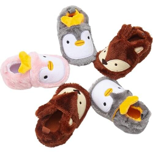 Pudcoco Baby Winter Warm Slippers Cute Cartoon Animal Plush Bedroom Shoes Non-Slip Infant Prewalkers 0-18 Months