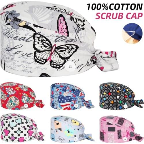 Adjustable Surgicals Caps Cotton Working Nursing Cap Beauty Salon Dentist Clinic Chef Lab Scrubs Hats Unisex Accessories Hat