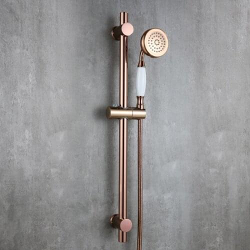 Luxury Rose Gold strong round brass Handhand Shower Head set with Adjustable stainless steel Slide Bar shower head holder-B