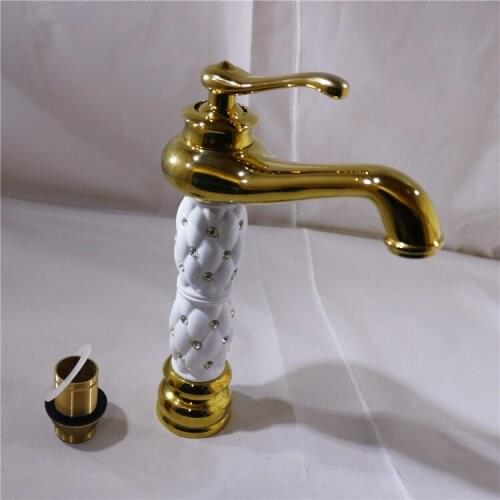 Blue white porcelain glod wash basin faucet with single lever solid brass bathroom basin faucet price in india , antique faucet