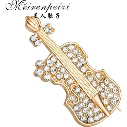 Vintage Violin Brooches Pins Handmade Musical Stringed Instrument Crystal Brooch Metal Badge Pin Christmas Musical Lover Gift