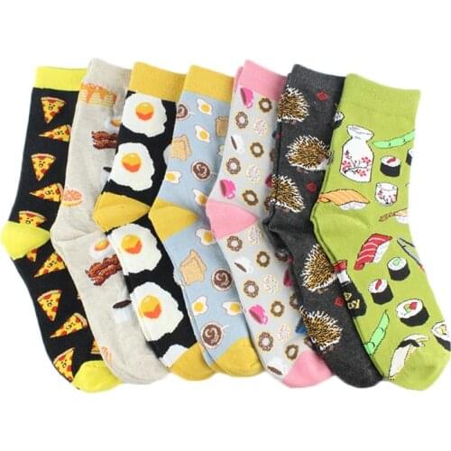 [WPLOIKJD]Cute Funny Socks Women Novelty Egg Pizza Sushi Donuts Hedgehog Butterfly Sokken Jacquard Female Calcetines Divertidos