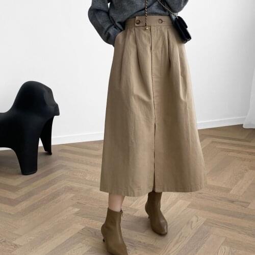 2020 High A-Line Autumn Elegant Long Cotton Skirt Femme Back Stretch Waist Faldas Jupe Saia Women Skirts