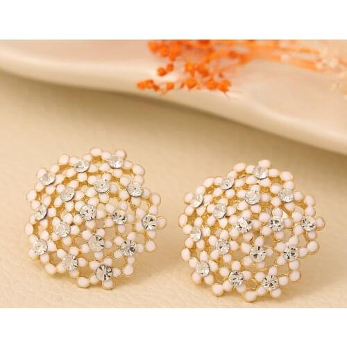 Womens White babysbreath inlay of stud earrings & Gold-color preserving good quality fashion jewelry