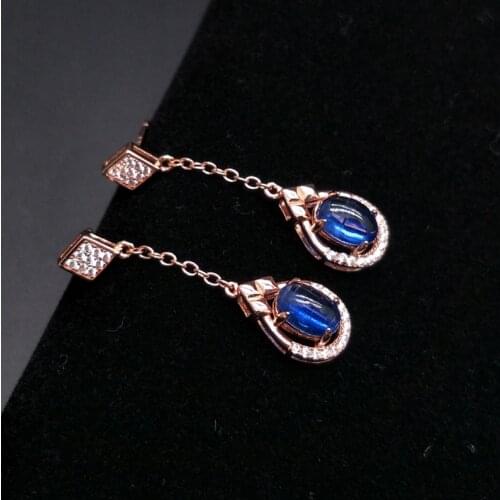 Natural gemstone blue kyanite earrings 925 sterling silver long style earrings fine jewelry for girl wedding & Anniversary gift