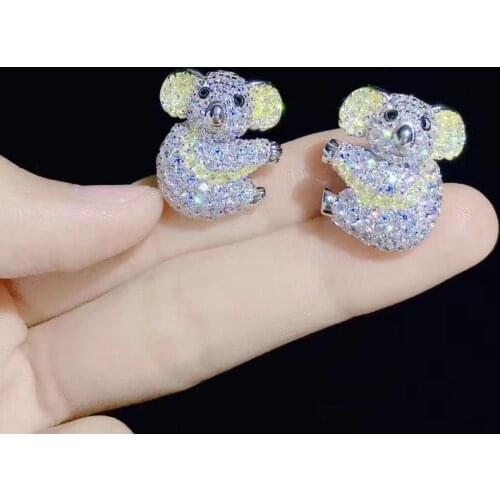 Cute animal 925 sterling silver with cubic zircon bear stud earring fine women jewelry free shipping