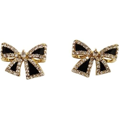 925 Sterling Silver Needle Flash Diamond Black Small Bow Earrings Womens Exquisite Light Luxury Earrings