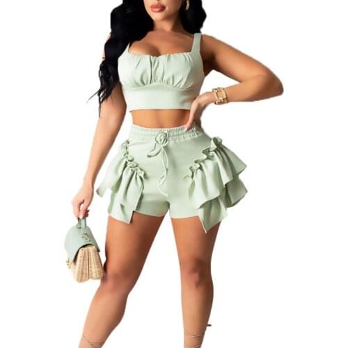 Women Two-piece Clothes Set, Solid Color Square Collar Sleeveless Crop Tops and High Waist Shorts Summer, Plus Size