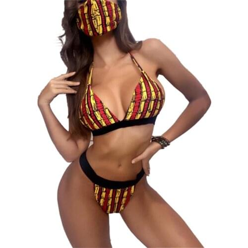 Red Striped Swimsuit Women High Waist Bikini Set Off Shoulder Swimwear 2020 Lace Up Bathing Suit Sexy Two-piece Push Up Bathers