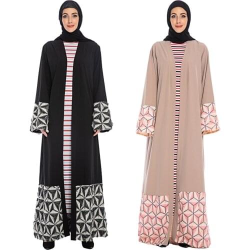 Kimono Muslim Women Open Cardigan Maxi Dress Abaya Dubai Long Kaftan Jilbab Robe V-neck Turkish Patchwork Gown Dress Fashion New