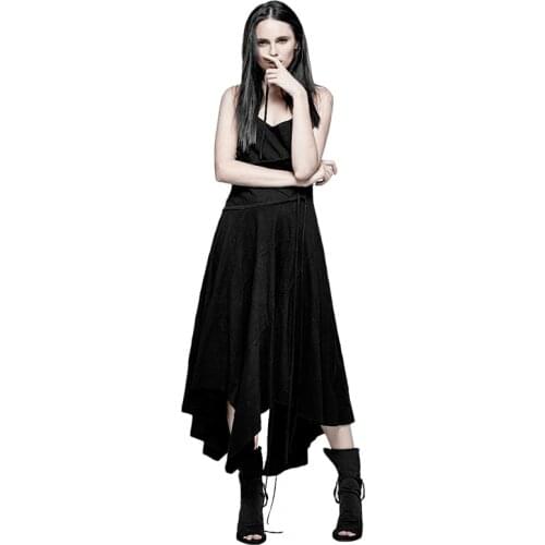 Summer Punk Women Sexy Sleeveless Dress Black Halter Slikm Fit Off Shoulder Ankle-length Dresses PQ-185