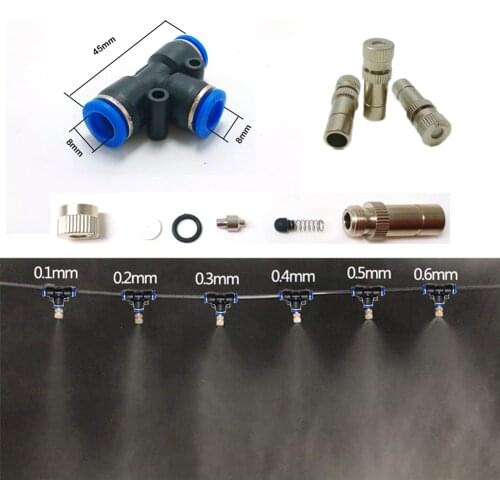10PCS 8mm Fog Misting Nozzle With Tee Quick Connection Garden Water Irrigation Sprinkler for Low Pressure Misting System